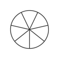 Kreis geteilt im 7 Segmente. Kuchen oder Pizza runden gestalten Schnitt im Sieben gleich Scheiben im Gliederung Stil. einfach Geschäft Diagramm Beispiel vektor
