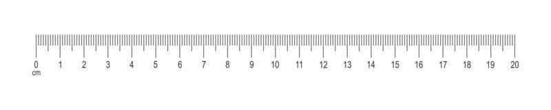 horizontal Rahmen von Lineal mit 20 cm Markup und Zahlen. Distanz, Höhe oder Länge Messung Mathematik Werkzeug Vorlage vektor