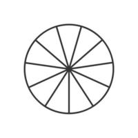 Kreis geteilt im 11 Segmente. Kuchen oder Pizza runden gestalten Schnitt im elf gleich Scheiben im Gliederung Stil vektor