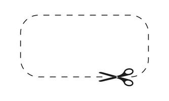sax skärande rektangel form med streckad linje. skära här ikon för papper rabatt kupong, kupong, promo koda vektor