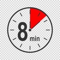 klocka ikon med 8 minut tid intervall. nedräkning timer eller stoppur symbol. infographic element för matlagning eller sport spel vektor