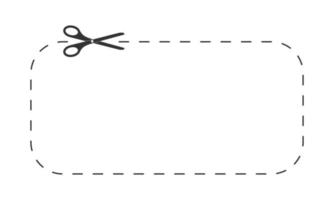 sax ikon skärande rektangel form med prickad linje. skära här piktogram för papper rabatt kupong, kupong, promo koda vektor