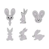 Kaninchen im anders posiert und Stile. Hase einstellen Charakter. grau Kaninchen Vektor Illustration.
