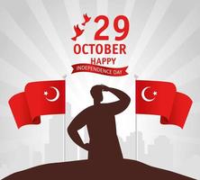 29 oktober, turkisk republikdag med person och flaggor vektor