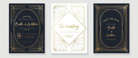 Luxus Hochzeit Einladung Karte Hintergrund Vektor. golden elegant geometrisch Kunst Deko Gatsby Stil Linie Kunst rahmen. Prämie Design Illustration zum Hochzeit und vip Startseite Vorlage, Banner, Poster. vektor