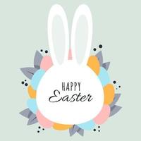 das Schnauze von ein Weiß Hase mit das Inschrift glücklich Ostern und bunt Eier vektor