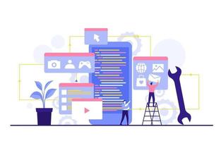 programmerare som utvecklar mobil app platt design illustration vektor