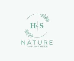 Initiale hs Briefe botanisch feminin Logo Vorlage Blumen, editierbar vorgefertigt Monoline Logo geeignet, Luxus feminin Hochzeit Marke, Unternehmen. vektor