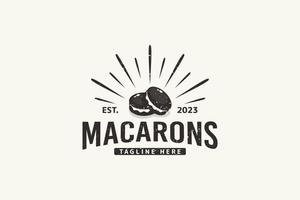Macarons Logo im Jahrgang Stil mit zwei Macarons und Funken zum irgendein Geschäft, insbesondere Konditorei, Bäckerei, Cafe, usw. vektor