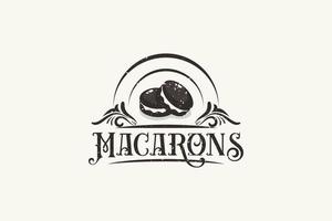 Macarons Logo im Jahrgang Stil mit zwei Macarons und Blumen- Elemente zum irgendein Geschäft, insbesondere Konditorei, Bäckerei, Cafe, usw. vektor