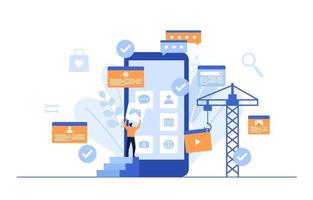 Programmierer, die flache Entwurfsillustration der mobilen App entwickeln vektor