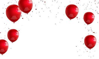 rote weiße Luftballons, Konfetti-Konzeptentwurfsschablonefeiertag glücklicher Valentinstag, Hintergrundfeiervektorillustration. vektor