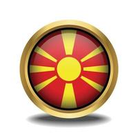 macedonia flagga cirkel form knapp glas i ram gyllene vektor