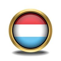 luxemburg flagga cirkel form knapp glas i ram gyllene vektor
