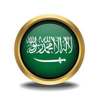 saudi arabien flagga cirkel form knapp glas i ram gyllene vektor