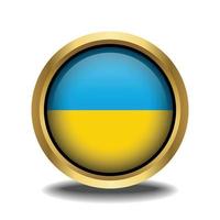 Ukraine Flagge Kreis gestalten Taste Glas im Rahmen golden vektor