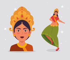 glückliches navratri Feierplakat mit Durga-Tanz vektor