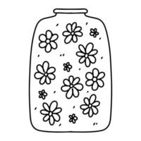 einfach Blumen Innerhalb Flasche. Vektor Illustration isoliert auf Weiß. Boho. drucken, Poster, T-Shirts, Textilien. Färbung Buchseite.