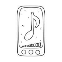 telefon med musik och ljud element i hand dragen klotter stil. lyssna till musik begrepp. vektor illustration isolerat på en vit bakgrund.