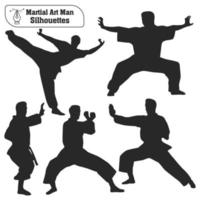 Vektor-Sammlung von Kampfkunst-Mann-Silhouetten in verschiedenen Posen vektor