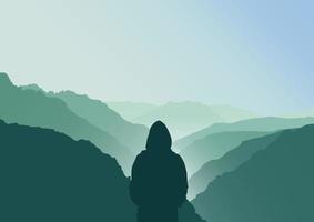 silhuett av en person i de berg, vektor illustration.