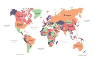 Welt Karte mit Länder Name und anders Farbe vektor