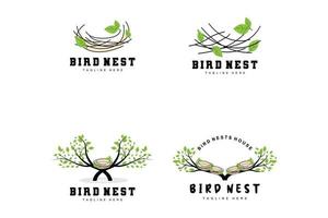 Vogelnest-Logo-Design, Vogelhaus-Vektor für Eier, Vogelbaum-Logo-Illustration vektor