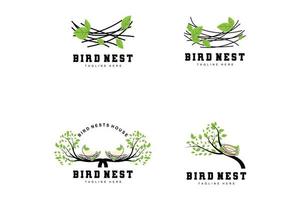 fåglar bo logotyp design, fågel hus vektor för ägg, fågel träd logotyp illustration