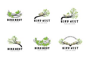 Vogelnest-Logo-Design, Vogelhaus-Vektor für Eier, Vogelbaum-Logo-Illustration vektor