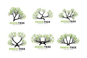 grünes Baum-Logo-Design, Bonsai-Baum-Logo-Illustration, Blatt- und Holzvektor vektor