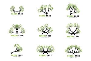 grünes Baum-Logo-Design, Bonsai-Baum-Logo-Illustration, Blatt- und Holzvektor vektor