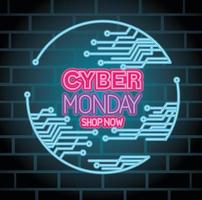 Cyber Montag Neon mit Schaltungsvektor Design vektor