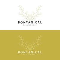 botanisk logotyp, natur växt design, blomma växt ikon vektor med linje modell