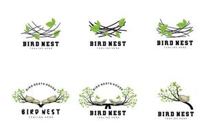 Vogelnest-Logo-Design, Vogelhaus-Vektor für Eier, Vogelbaum-Logo-Illustration vektor