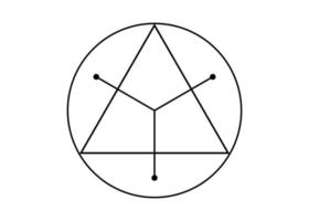 Heilige geometrische Figur eines Kreises, der in ein Dreieck eingeschrieben ist, das mythologische Symbol des Vektorlogo-Tattoos rundes Dreieck isoliert auf weißem Hintergrund vektor