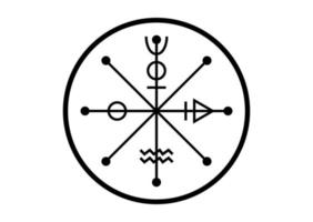 das Rad von Schicksal Tarot Symbol, weltweit uralt Zeichen, das Zyklus von Leben, magisch Hexe Talisman Glücklich Charme, schwarz tätowieren Symbol von heilig Geometrie isoliert auf Weiß Hintergrund vektor