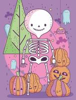söt halloween affisch med skelett vektor