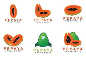 strukturiertes Papaya-Logo mit Orangenfrucht-Design, Papayabaum-Markenproduktetikettenvektor, Obstmarkt vektor