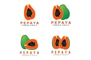 strukturiertes Papaya-Logo mit Orangenfrucht-Design, Papayabaum-Markenproduktetikettenvektor, Obstmarkt vektor