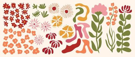 einstellen von abstrakt organisch Formen inspiriert durch Matisse. zeitgenössisch ästhetisch Vektor Element im groovig Gekritzel botanisch Blume Kunst Form. retro Hippie Stil zum Logo, Dekoration, drucken, Abdeckung, Hintergrund.