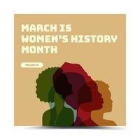 Damen Geschichte Monat. Damen Tag Feier Hintergrund Design auf Marsch. Sozial Medien Post Vorlagen vektor