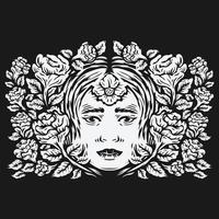 Frauenkopf umgeben von Rosenblumenvektorillustration vektor