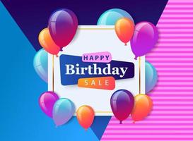 Grattis på födelsedagen försäljning firande design för gratulationskort, affisch eller banner med ballong, konfetti och lutning. vektor