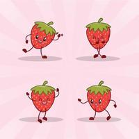 jordgubbe söt uttryck uppsättning samling. jordgubbar maskot karaktär vektor