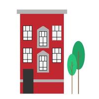 röd stuga i en platt stil. vektor illustration med scandinavian stil stad hus. eleganta hus nära en träd. vit isolerat bakgrund.