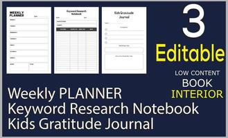 wöchentlich Planer Stichwort Forschung Notizbuch Kinder Dankbarkeit Tagebuch vektor