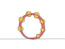 en kontinuerlig linje ritning av rund cirkel tamburin. dynamiskt slagverk musikinstrument koncept enkel linje rita grafisk design vektor illustration