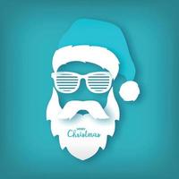 Papier Weihnachtsmann mit Brille Shutter Shades auf blauem Hintergrund. vektor