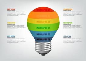 infografisk mall med glödlampa. vektor infographic formgivningsmall. affärsidé med 6 alternativ, delar, steg eller processer.