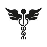 caduceus medicinsk tecken. farmaceutisk sjukvård silhuett ikon. glyf piktogram. apotek emblem. caduceus grekisk insignier nödsituation sjukhus ikon. läkarbesök hjälp symbol. isolerat vektor illustration.